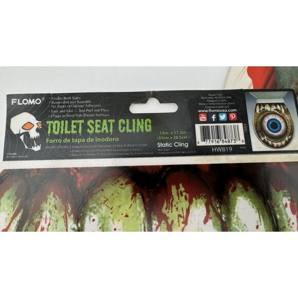 Creepy Cover Toilet Lid Seat Cover Cling Eyeballs & Zombie Halloween Decor - Picture 3 of 3